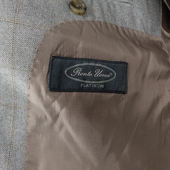 Pronto Uomo Platinum Sport Coat Mens 42R Gray Silk Wool Windowpane Blazer - Picture 9 of 13